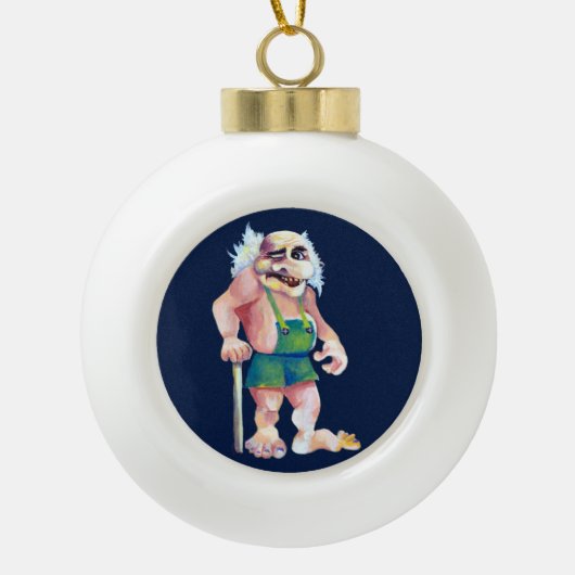 スカンジナビアおもしろいに見える鬼トロール セラミックボールオーナメント (正面)