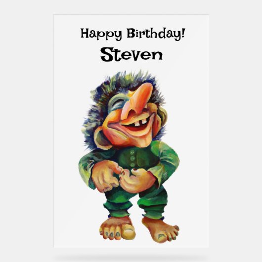 スカンジナビアおもしろいトロールイラストレーション水彩 アクリルサイン (正面)