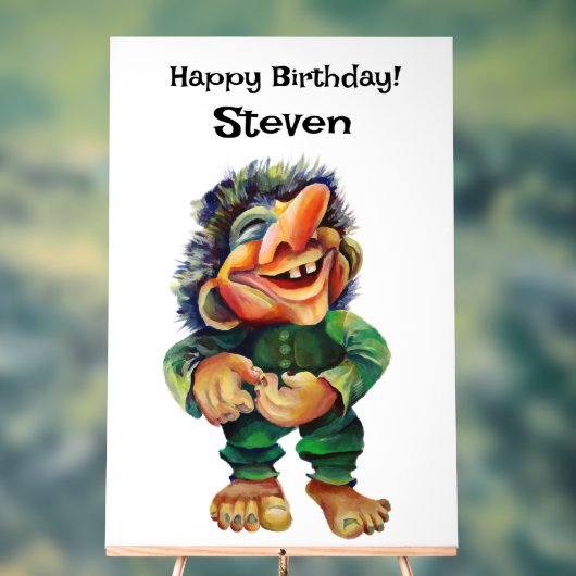 スカンジナビアおもしろいトロールイラストレーション水彩 アクリルサイン (ニュートラル)