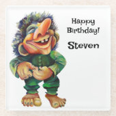 スカンジナビアおもしろいトロールイラストレーション水彩 ガラスコースター (正面)