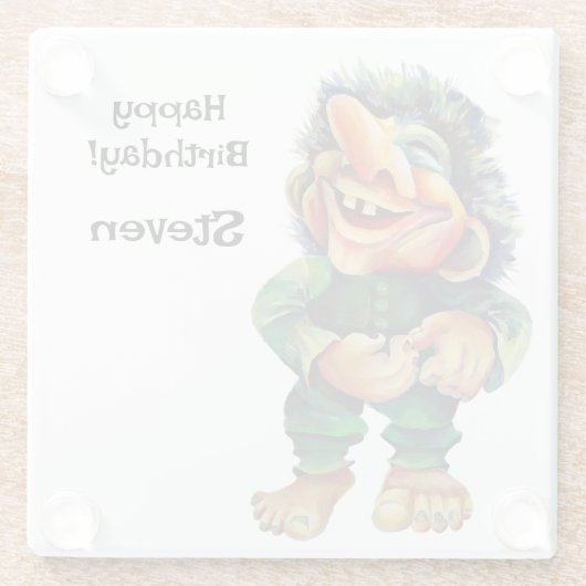 スカンジナビアおもしろいトロールイラストレーション水彩 ガラスコースター (裏面)