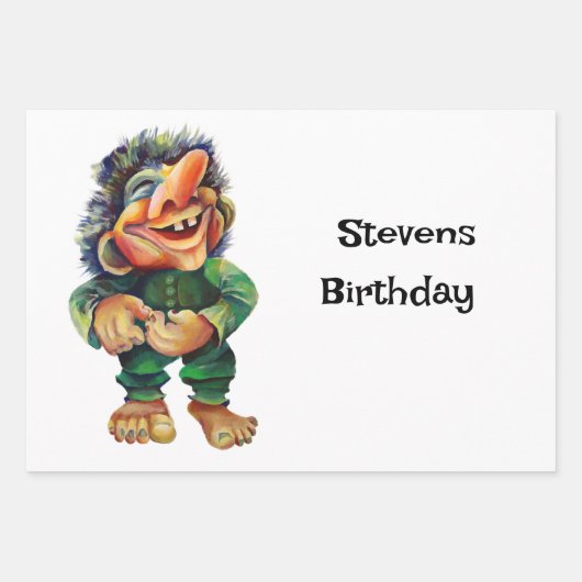 スカンジナビアおもしろいトロールイラストレーション水彩 ラッピングペーパーシート (正面)