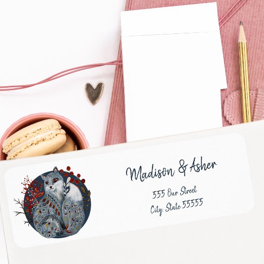 スカンジナビアお洒落フォークアートウォーターカラーキツネ ラベル