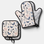 スカンジナビアお洒落鳥 鍋つかみ&鍋敷きセット (正面/裏面)