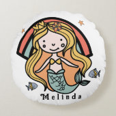 スカンジナビアかわいい人魚パーソナライズされた娘 ラウンドクッション (正面)