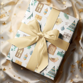 スカンジナビアかわいい水の色キッズクリスマス ラッピングペーパーシート