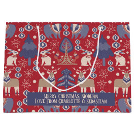 スカンジナビアのウッドランドパーソナライズされたクリスマス ラージペーパーバッグ