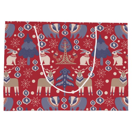 スカンジナビアのウッドランドパーソナライズされたクリスマス ラージペーパーバッグ (裏面)