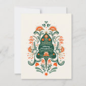 スカンジナビアのオーナメントが飾られたノルディッククリスマスツリー シーズンカード (正面)