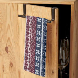 スカンジナビアのオーナメントの青い、ブルゴーニュ キッチンタオル