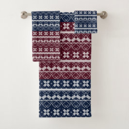 スカンジナビアのオーナメントの青い、ブルゴーニュ バスタオルセット
