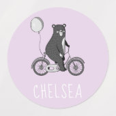 スカンジナビアのクマがバイクミニマリストの紫色のラベルに ラベル (デザイン1)