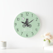 スカンジナビアのクマがバイクミニマリストグリーン ラージ壁時計 (ホーム)