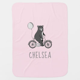 スカンジナビアのクマがバイクミニマリストピンク ベビー ブランケット