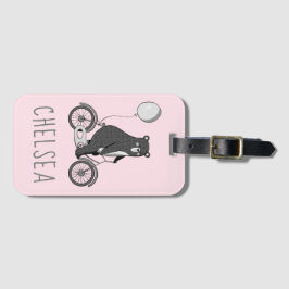 スカンジナビアのクマがバイクミニマリストピンク ラゲッジタグ