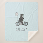 スカンジナビアのクマがバイクミニマリストブルー シェルパブランケット (正面)