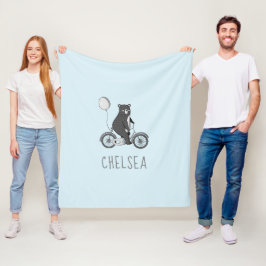スカンジナビアのクマがバイクミニマリストブルー フリースブランケット