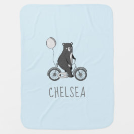 スカンジナビアのクマがバイクミニマリストブルー ベビー ブランケット