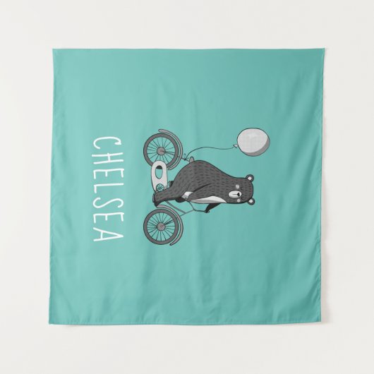 スカンジナビアのクマをバイクミニマルパーソナライズされたリスト タペストリー (正面(横))