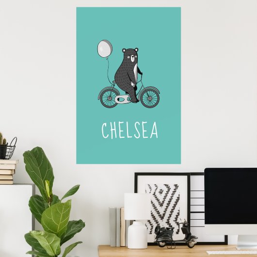 スカンジナビアのクマをバイクミニマルパーソナライズされたリスト ポスター (ホームオフィス)