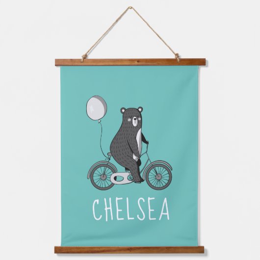 スカンジナビアのクマをバイクミニマルパーソナライズされたリスト 吊り下げ型タペストリー (正面)