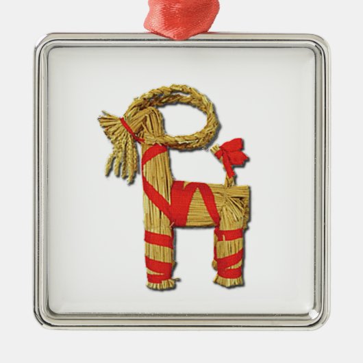 スカンジナビアのクリスマスのわらのユール(キリスト降誕祭)のヤギJulbok メタルオーナメント (正面)