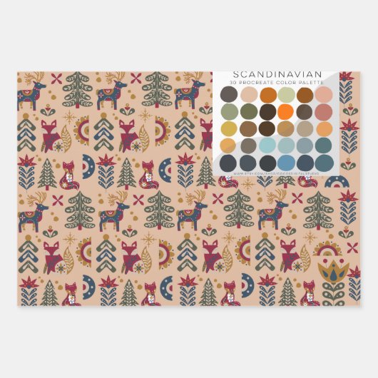 スカンジナビアのクリスマスのトナカイの森林動物 ラッピングペーパーシート (正面3)