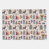 スカンジナビアのクリスマスのトナカイの森林動物 ラッピングペーパーシート (正面2)
