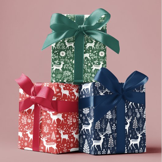 スカンジナビアのクリスマスのトナカイ北欧 ラッピングペーパーシート