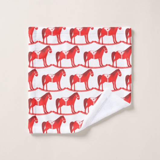 スカンジナビアのクリスマスの揺りパターン(の模様が)ある馬 バスタオルセット (ウォッシュタオル)