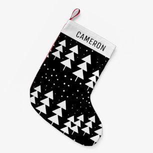 スカンジナビアのクリスマスの黒と白のかわいい木 スモールクリスマスストッキング