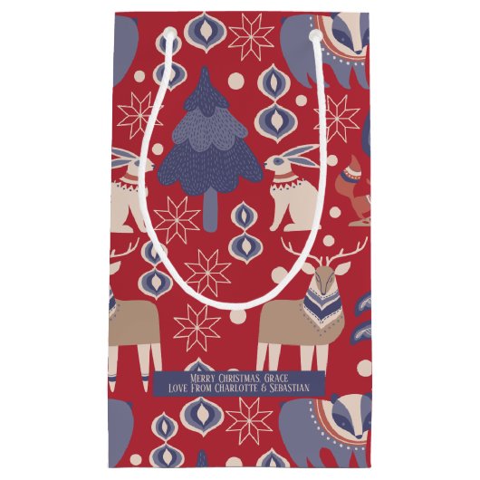 スカンジナビアのクリスマスウッドラパーソナライズされたンド スモールペーパーバッグ (正面)