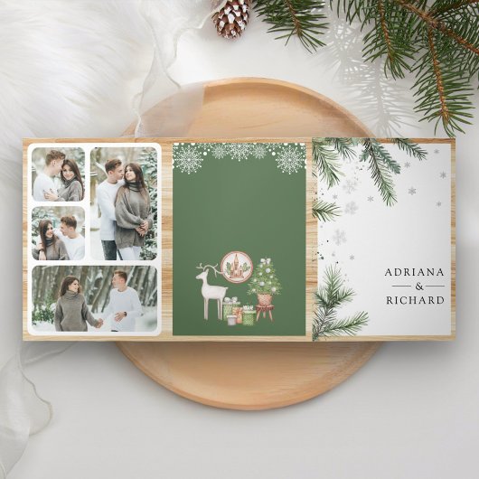 スカンジナビアのクリスマスオールインワンQRコード結婚ズ 三つ折り招待状