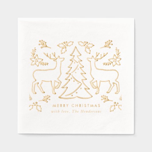 スカンジナビアのクリスマスツリートナカイ 箔ナプキン (正面)