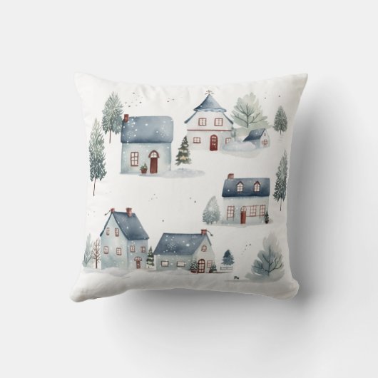 スカンジナビアのクリスマスデコールウォーターカラーハウス クッション (裏面)