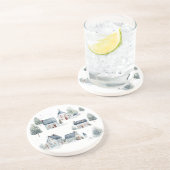 スカンジナビアのクリスマスデコールウォーターカラーハウス コースター (側面)