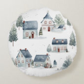 スカンジナビアのクリスマスデコールウォーターカラーハウス ラウンドクッション (裏面)