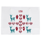 スカンジナビアのクリスマスハートトナカイ赤バウブル ラージペーパーバッグ (裏面)