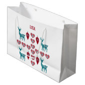 スカンジナビアのクリスマスハートトナカイ赤バウブル ラージペーパーバッグ (正面アングル)