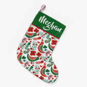 スカンジナビアのクリスマスバードパターン – パーソナライズされた スモールクリスマスストッキング (正面 (吊り時))