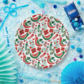 スカンジナビアのクリスマスパターンと花と鳥 ペーパープレート (パーティー)