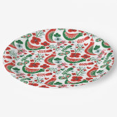 スカンジナビアのクリスマスパターンと花と鳥 ペーパープレート (アングル)