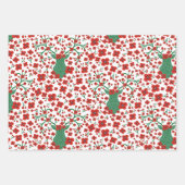 スカンジナビアのクリスマスパターンと花と鳥 ラッピングペーパーシート (正面3)
