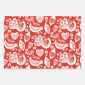 スカンジナビアのクリスマスパターンと花と鳥 ラッピングペーパーシート (正面)