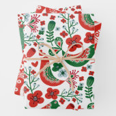 スカンジナビアのクリスマスパターンと花と鳥 ラッピングペーパーシート (インサイチュ)