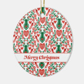 スカンジナビアのクリスマスパターンと〔雄ジカの〕枝角とハート セラミックオーナメント (左)