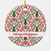 スカンジナビアのクリスマスパターンと〔雄ジカの〕枝角とハート セラミックオーナメント (裏面)