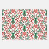 スカンジナビアのクリスマスパターンと〔雄ジカの〕枝角&バード ラッピングペーパーシート (正面)