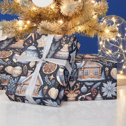 スカンジナビアのクリスマスフォークアート ラッピングペーパー (クリスマス)