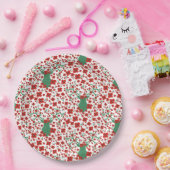 スカンジナビアのクリスマスフローラルパターンと〔雄ジカの〕枝角 ペーパープレート (パーティー)